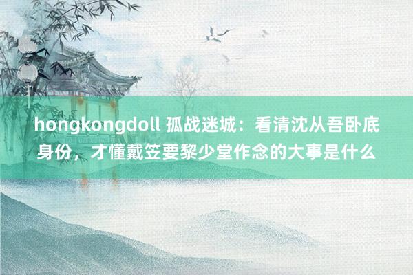 hongkongdoll 孤战迷城：看清沈从吾卧底身份，才懂戴笠要黎少堂作念的大事是什么